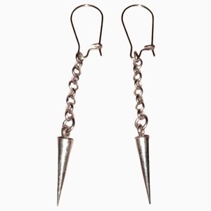 Silver Spike Long Chain Earrings Handmade Goth Steel Ear Wires Punk Biker KATTA